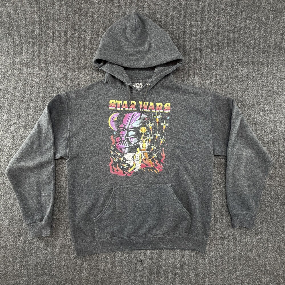 Star Wars Fifth Sun Hoodie Mens Large Gray Fleece Pullover Darth Vader Luke Leia